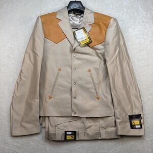 Vintage Western Cowboy Suit Pearl Snap Rodeo Rockabilly Stage Tan 44x36